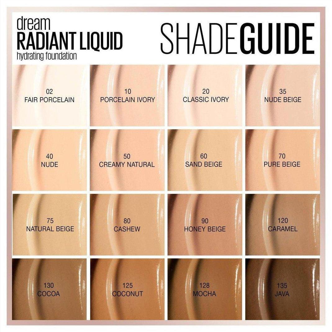 Maybelline Dream Radiant Liquid Hydrating Foundation - Porcelain Ivory 10 30 mL - Cosmetics Fragrance Direct-041554579079