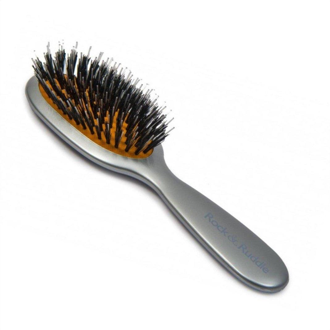 Rock & Ruddle Small Metallic Silver Boar Bristle Hair Brush - Cosmetics Fragrance Direct-5060342152589