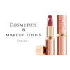 cosmetics and makeup tools including eye pallets, mascara, eye liner, lipstick and more