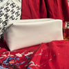 Natio Fashionable Creamy White Rectangular Faux Leather Cosmetic Bag – Large Capacity with Gold Zipper