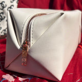 Natio Fashionable Creamy White Rectangular Faux Leather Cosmetic Bag – Large Capacity with Gold Zipper