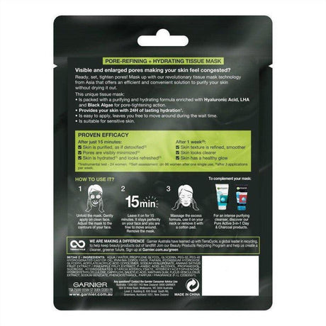 Garnier SkinActive Pure Charcoal Tissue Face Mask Black Algae - Cosmetics Fragrance Direct-6923700950977