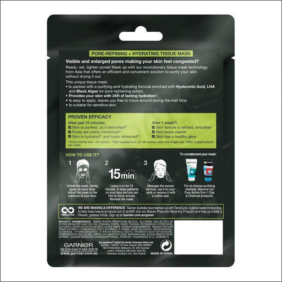 Garnier SkinActive Pure Charcoal Tissue Face Mask Black Algae - Cosmetics Fragrance Direct-6923700950977