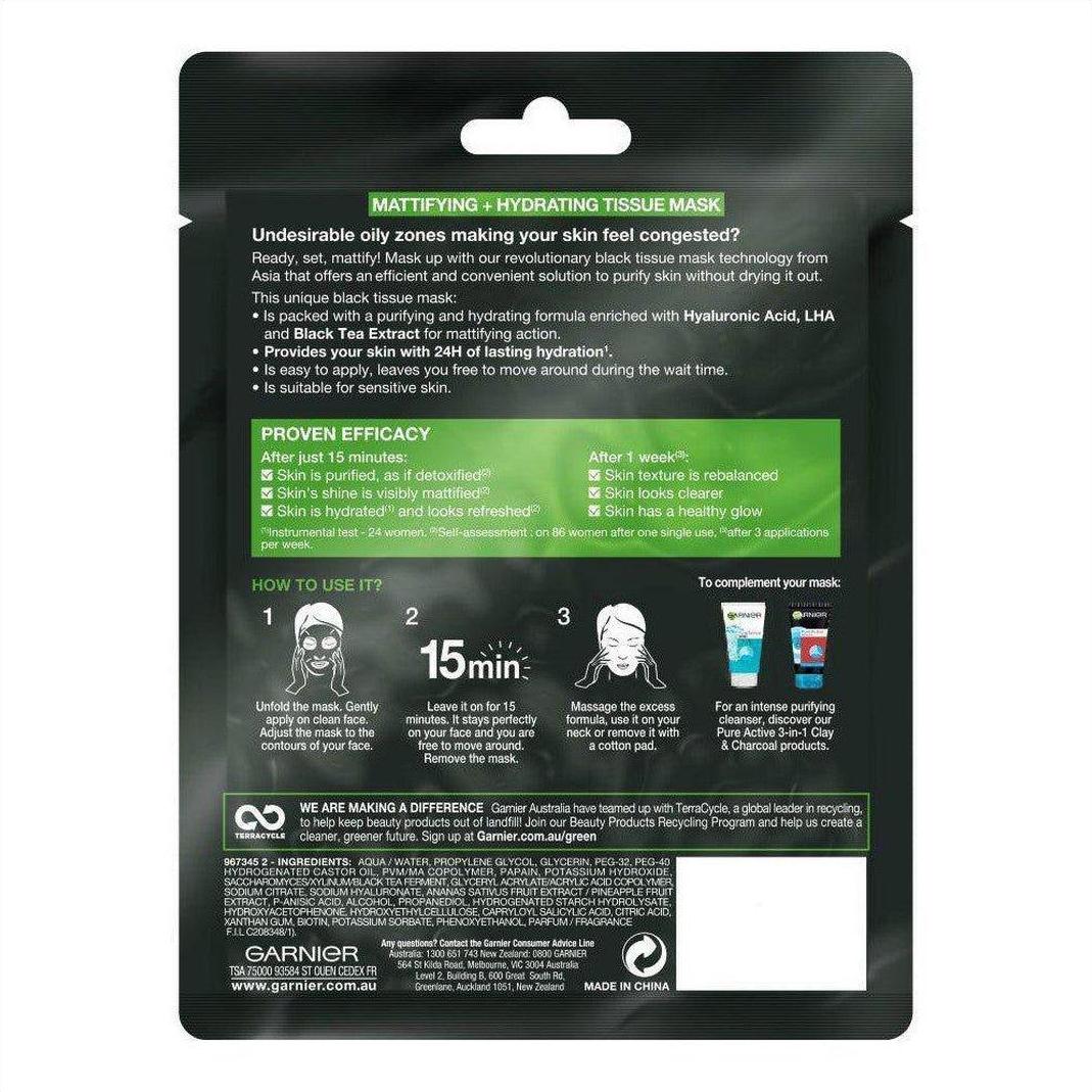 Garnier SkinActive Pure Charcoal Tissue Face Mask Black Tea - Cosmetics Fragrance Direct-6923700950984