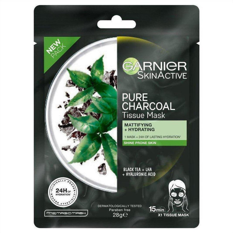 Garnier SkinActive Pure Charcoal Tissue Face Mask Black Tea - Cosmetics Fragrance Direct-6923700950984
