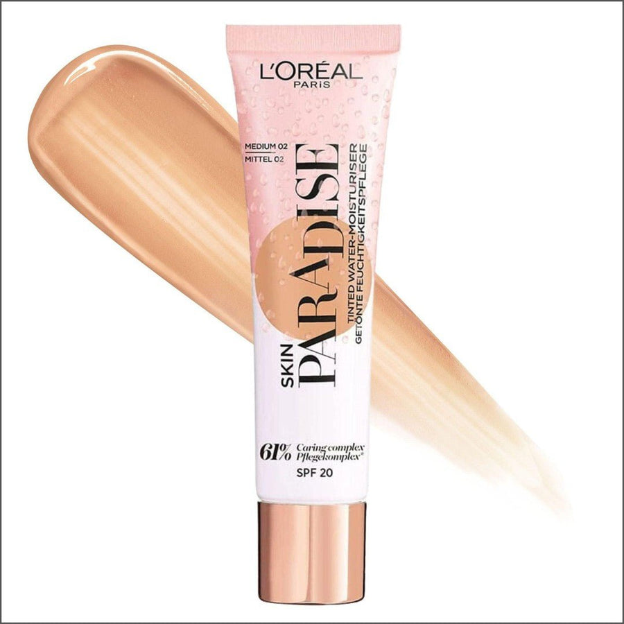 L'Oréal Paris Skin Paradise Tinted Water Moisturiser SPF 20 Medium 02 - Cosmetics Fragrance Direct-3600523880157