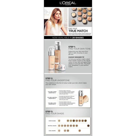 L'Oreal True Match Liquid Foundation 1.W Golden Ivory - Cosmetics Fragrance Direct-3600522862529