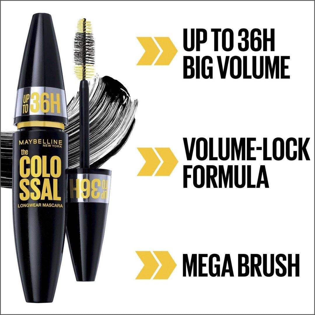 Maybelline Colossal 36H Volumizing Mascara - Very Black - Cosmetics Fragrance Direct-041554065862
