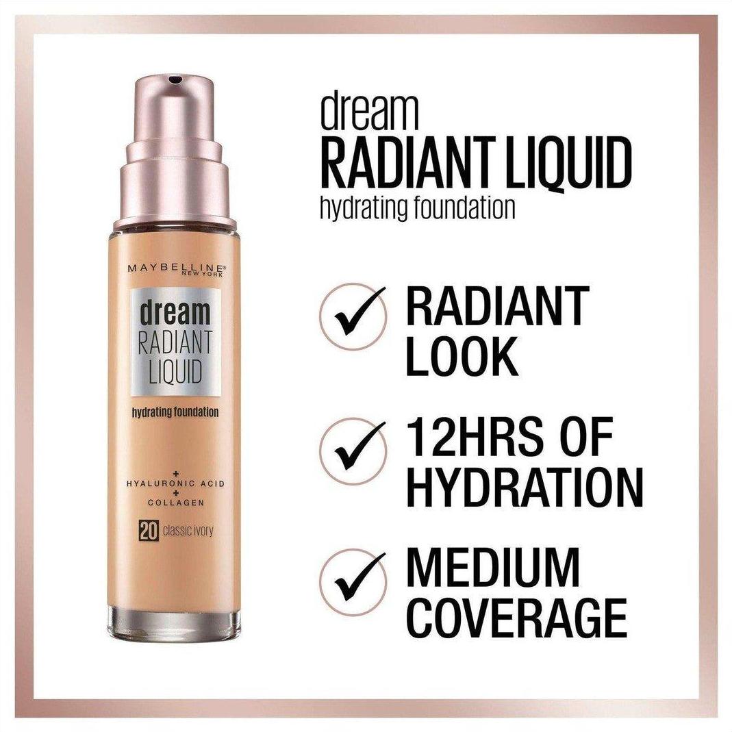 Maybelline Dream Radiant Liquid Hydrating Foundation - Classic Ivory 20 30ml - Cosmetics Fragrance Direct-041554579086