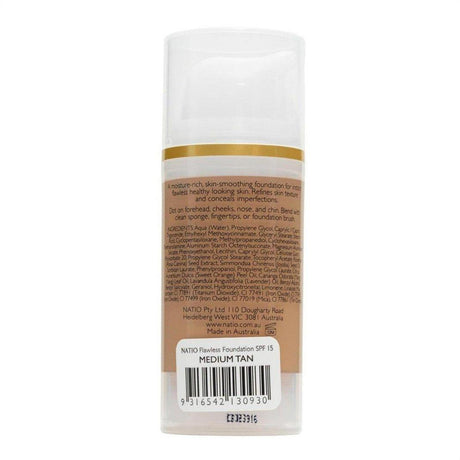 Natio Flawless Foundation SPF 15 Medium Tan 30ml - Cosmetics Fragrance Direct-9316542130930