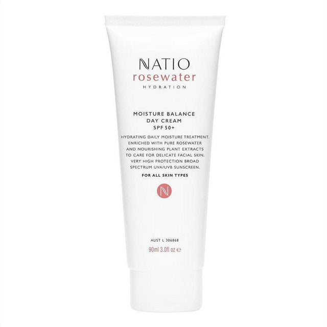 Natio Rosewater Hydration Moisture Balance Day Cream SPF 50+ 90ml - Cosmetics Fragrance Direct-9316542148485