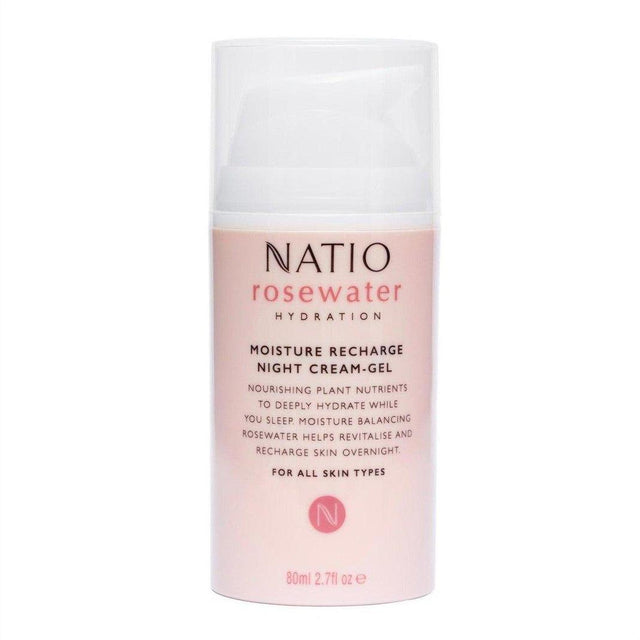 Natio Rosewater Hydration Moisture Recharge Night Cream-Gel 80ml - Cosmetics Fragrance Direct-9316542140151