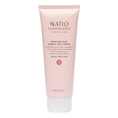 Natio Rosewater Hydration Moisture Rich Hand & Nail Cream 100ml - Cosmetics Fragrance Direct-9316542144692