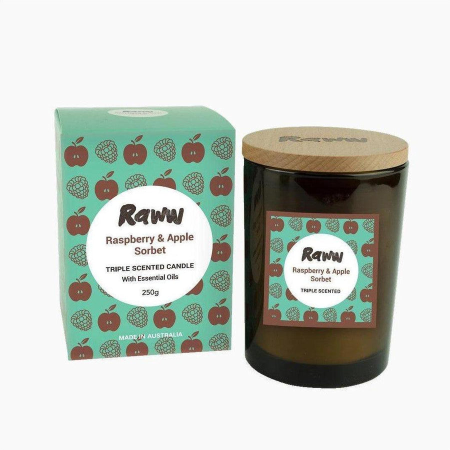 Raww Aromatherapy Raspberry & Apple Sorbet Candle 250g - Cosmetics Fragrance Direct-9336830053932