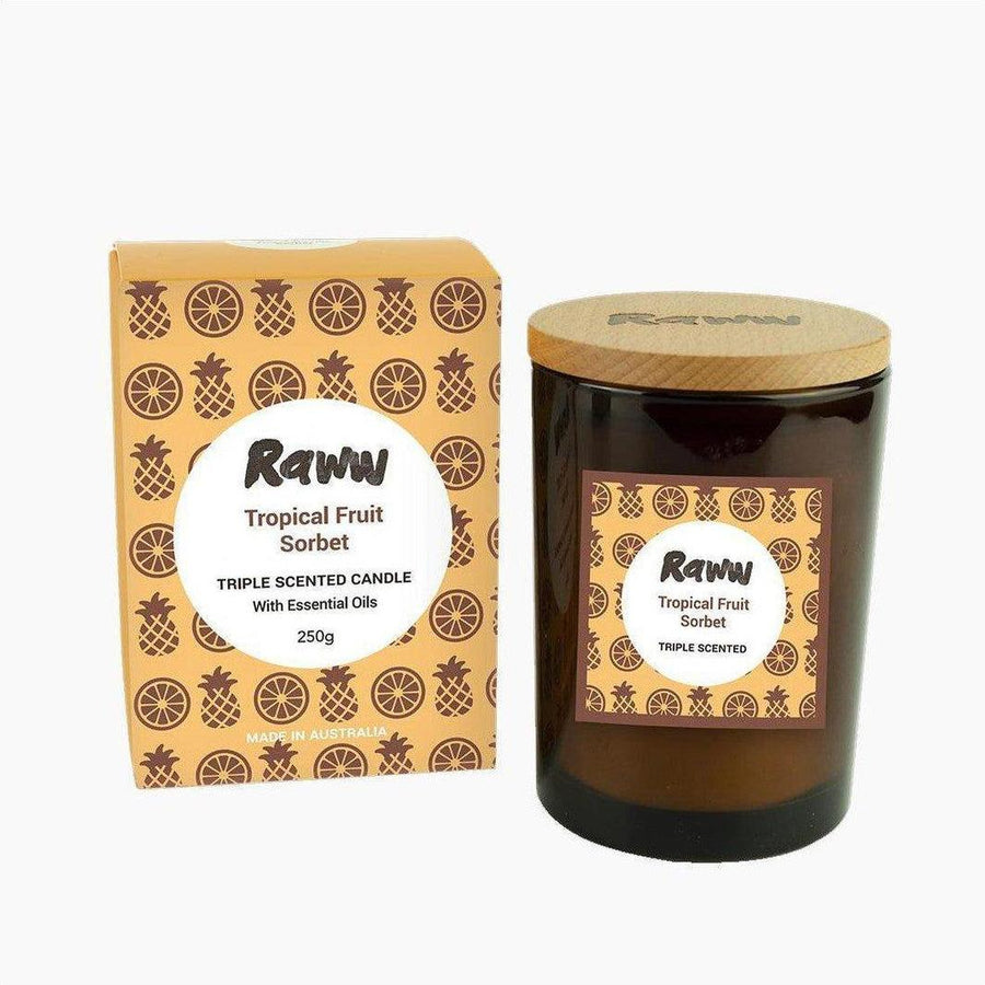 Raww Aromatherapy Tropical Fruit Sorbet Candle 250g - Cosmetics Fragrance Direct-9336830053949