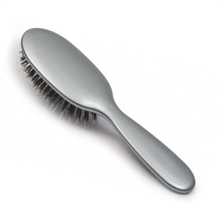 Rock & Ruddle Small Metallic Silver Boar Bristle Hair Brush - Cosmetics Fragrance Direct-5060342152589