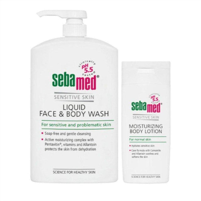 Sebamed Liquid Face & Body Wash 1L + Sebamed Body Lotion 200ml - Cosmetics Fragrance Direct-9314108523578