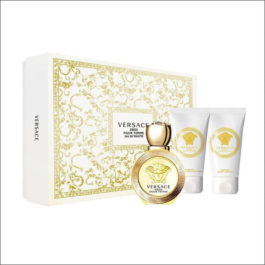 Versace Eros Pour Femme Eau De Toilette 50ml 3 Piece Gift Set - Cosmetics Fragrance Direct-8.011E+12